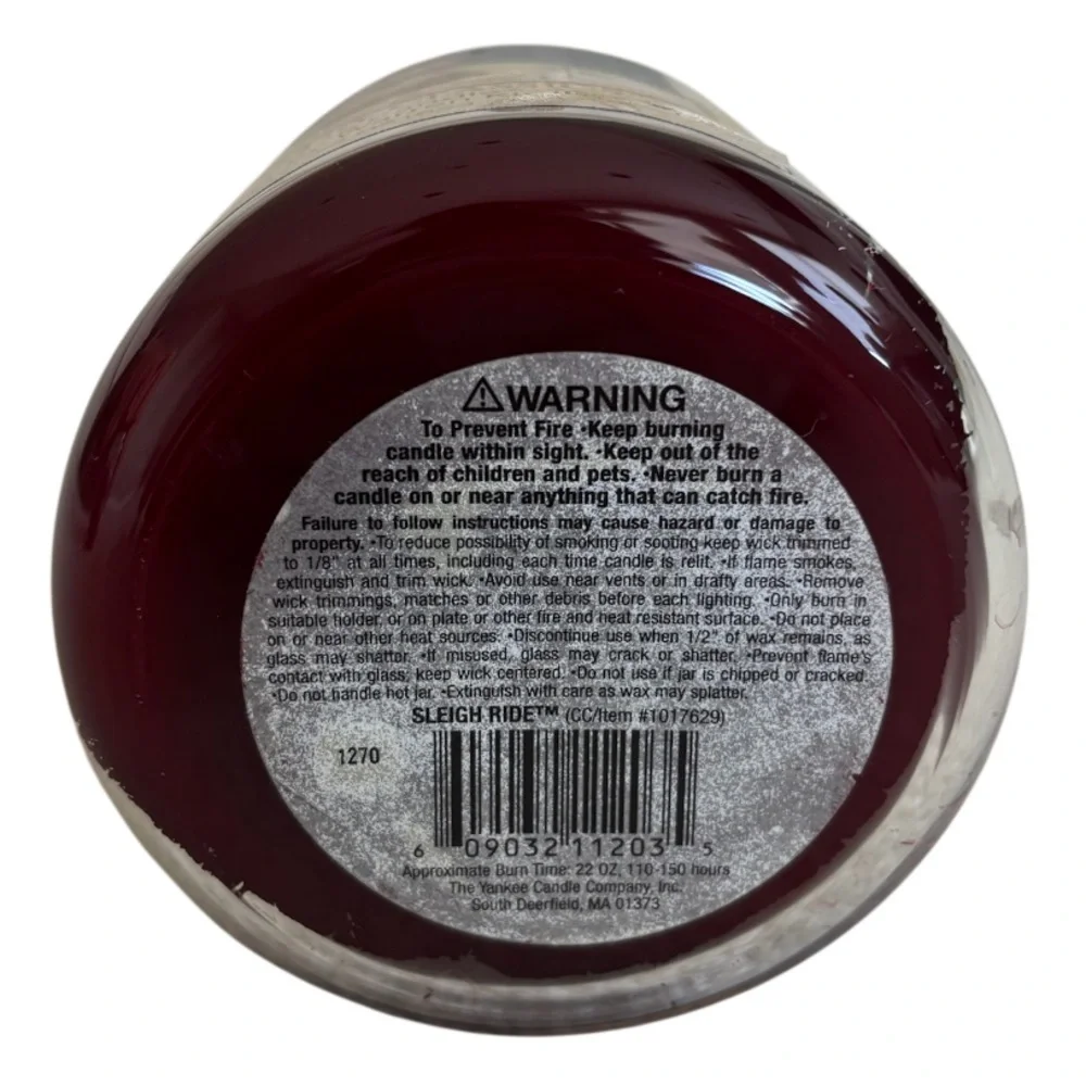 Yankee Candle Jar Sleigh Ride Rare Vintage Christmas Warren Kimble Burgundy Red